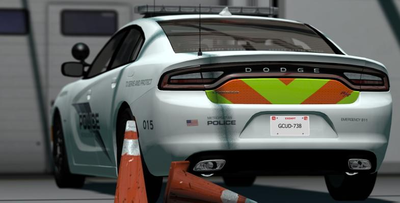 Police Dodge Charger with its license plate.